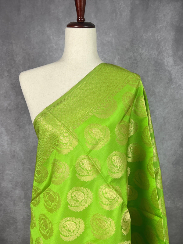 Parrot Green Banarasi Silk Designer Dupatta with big Buttas | Light Weight Dupatta | Stole | Benarasi Dupatta | Gift For Her - Kaash