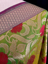 Parrot Green Color Floral Jaal Banarasi Silk Dupatta - Kaash