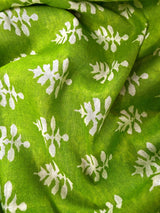Parrot Green Color Hand Block Print Pure Cotton Saree with Zari Borders - Kaash