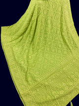 Parrot Green pure georgette saree with chikankari & sequin work — Kaash Collection