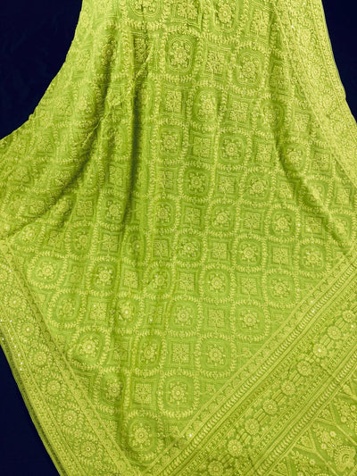 Parrot Green pure georgette saree with chikankari & sequin work — Kaash Collection