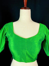 Parrot Green Raw Silk ready-to-wear blouse with plain raw silk styling — Kaash Collection