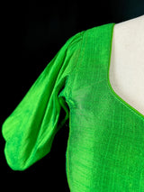 Parrot Green Raw Silk ready-to-wear blouse with plain raw silk styling — Kaash Collection