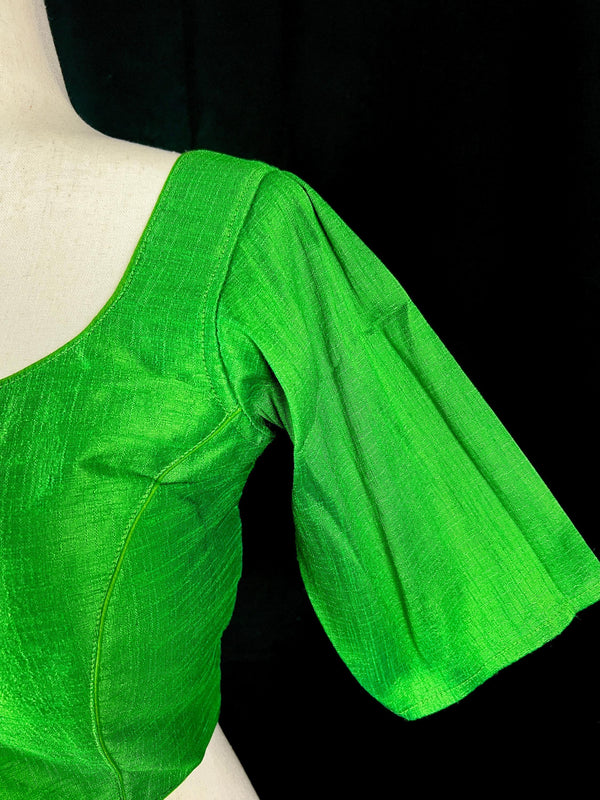 Parrot Green Color Raw Silk Ready to Wear Blouse | Padded Blouse | Size - 36 | Readymade Saree Blouse in Green Color - Kaash