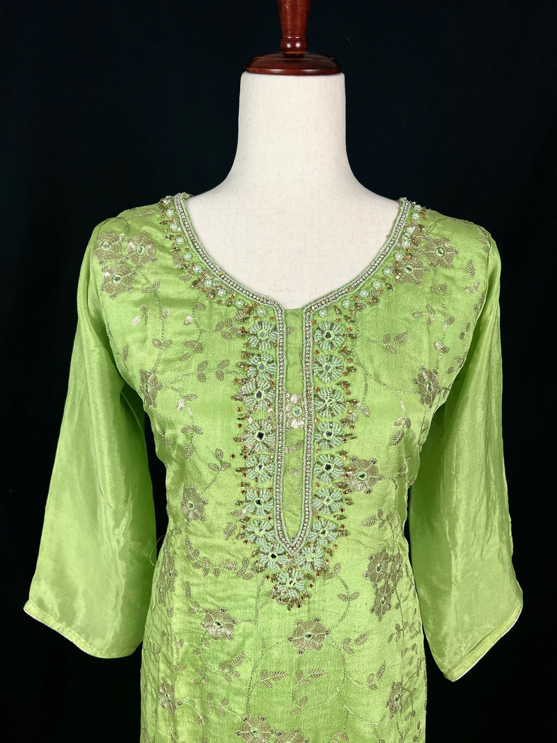 Parrot Green Designer Readymade Salwar Kameez 3pcs Suit for Women with Handwork - Kaash