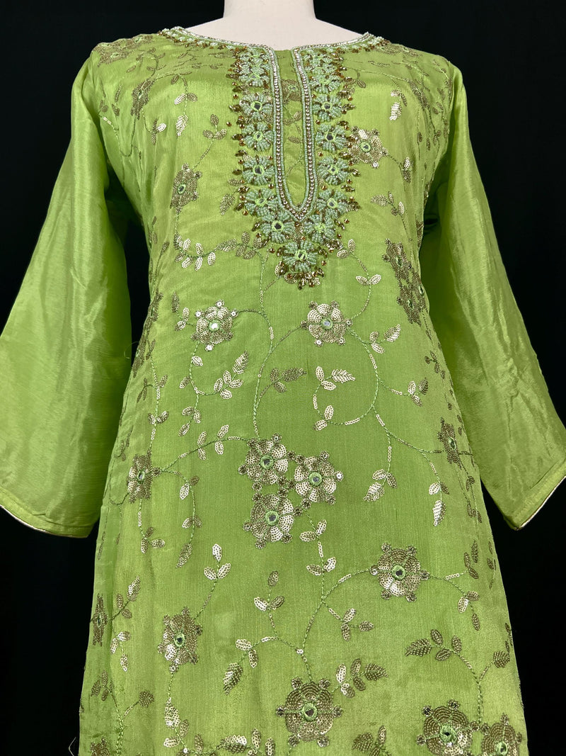 Parrot Green Designer Readymade Salwar Kameez 3pcs Suit for Women with Handwork - Kaash