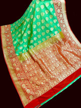 Parrot Green Traditional Banarasi Handloom Silk Saree - Kaash