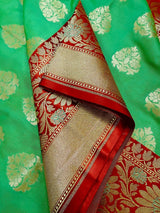 Parrot Green Traditional Banarasi Handloom Silk Saree - Kaash