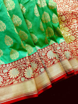 Parrot Green Traditional Banarasi Handloom Silk Saree - Kaash