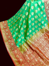Parrot Green Traditional Banarasi Handloom Silk Saree - Kaash