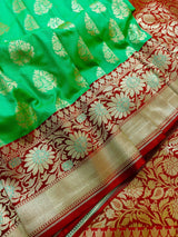 Parrot Green Traditional Banarasi Handloom Silk Saree - Kaash