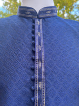 Blue (Size 38) men's kurta pajama in soft silk (non-pure) with tiny sequin with embossed self-design — Kaash Collection