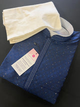 Blue men's kurta pajama in soft silk (non-pure) with tiny sequin with embossed self-design — Kaash Collection