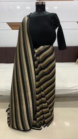 Party Wear Saree in Black, Grey and Gold Color Foil and Plitting Work - Kaash