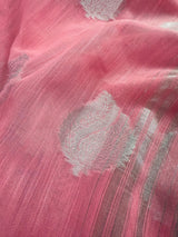 Pastel Baby Pink Color Linen Cotton Saree with Sliver Zari Weave Work | Linen Saree USA | Cotton Saree | Kaash Collection - Kaash
