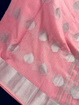 Pastel Baby Pink Color Linen Cotton Saree with Sliver Zari Weave Work | Linen Saree USA | Cotton Saree | Kaash Collection - Kaash