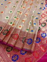 Pastel Beige Color Banarasi Silk Saree with Meenakari Work and Muted Zari Weave - Kaash