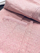 Baby Pink men's kurta pajama in georgette with lucknowi chikankari embroidery — Kaash Collection