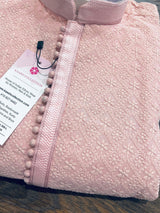 Baby Pink men's kurta pajama in georgette with lucknowi chikankari embroidery — Kaash Collection