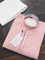 Baby Pink men's kurta pajama in georgette with lucknowi chikankari embroidery — Kaash Collection