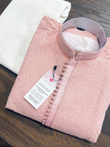 Baby Pink men's kurta pajama in georgette with lucknowi chikankari embroidery — Kaash Collection