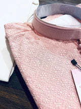 Baby Pink men's kurta pajama in georgette with lucknowi chikankari embroidery — Kaash Collection