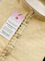 Pastel Cream men's kurta pajama in raw silk (non-pure) with light-weight self-design — Kaash Collection