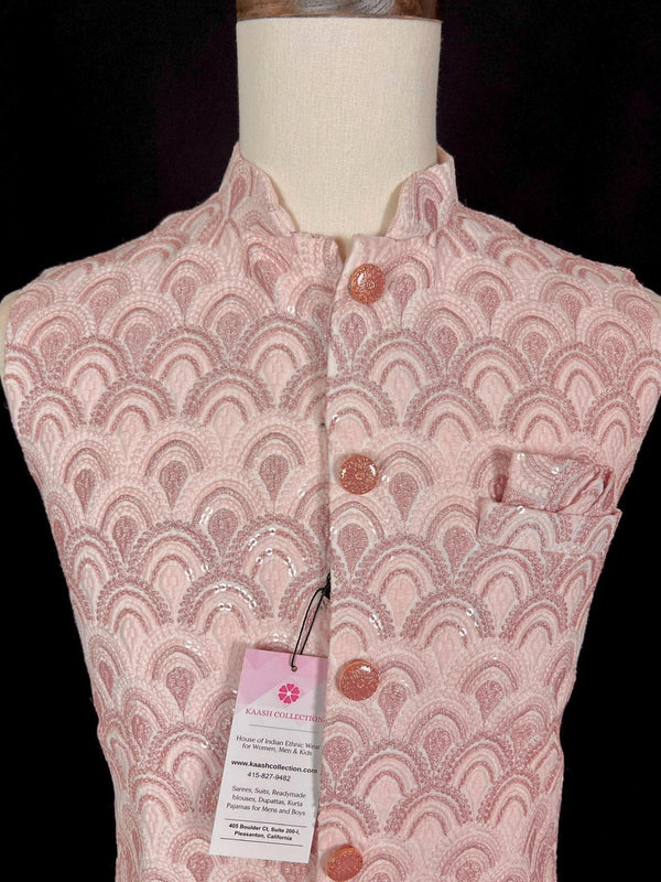 Pastel Dusty Pink Jacket for Men with Embroidery, thread and Sequin Work | Jacket for Kurta | Mens Wedding Wear Outfit | Men Waistcoat - Kaash