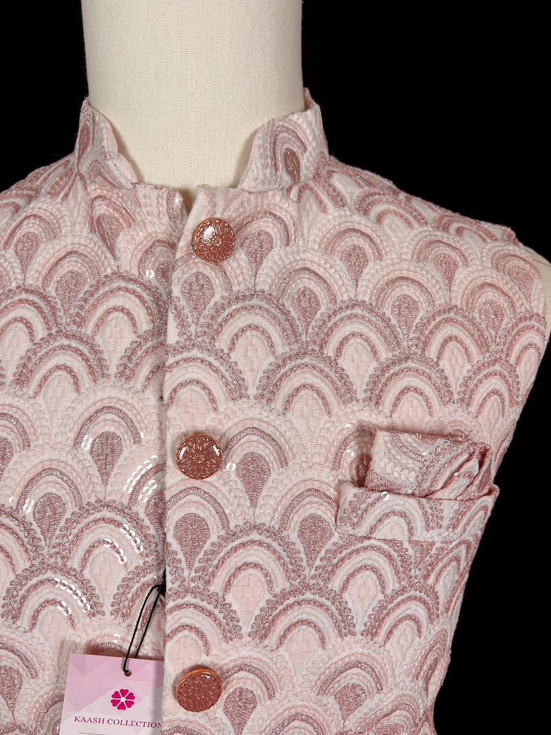 Pastel Dusty Pink Jacket for Men with Embroidery, thread and Sequin Work | Jacket for Kurta | Mens Wedding Wear Outfit | Men Waistcoat - Kaash