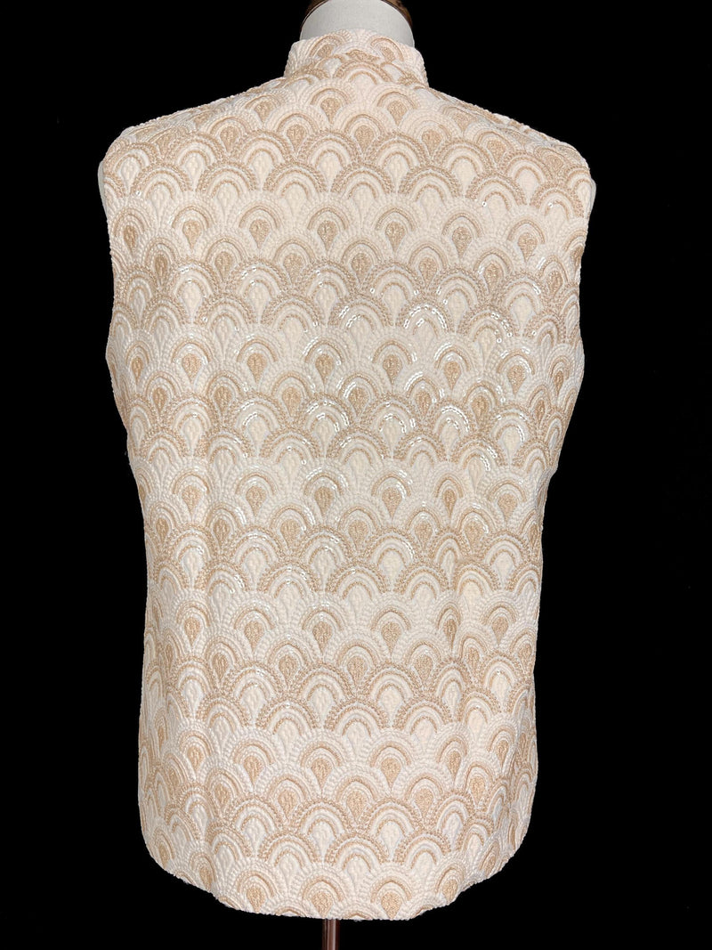 Pastel Gold Jacket for Men with Embroidery, thread and Sequin Work | Jacket for Kurta | Mens Wedding Wear Outfit | Men Waistcoat - Kaash