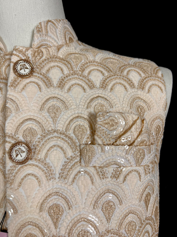 Pastel Gold Jacket for Men with Embroidery, thread and Sequin Work | Jacket for Kurta | Mens Wedding Wear Outfit | Men Waistcoat - Kaash