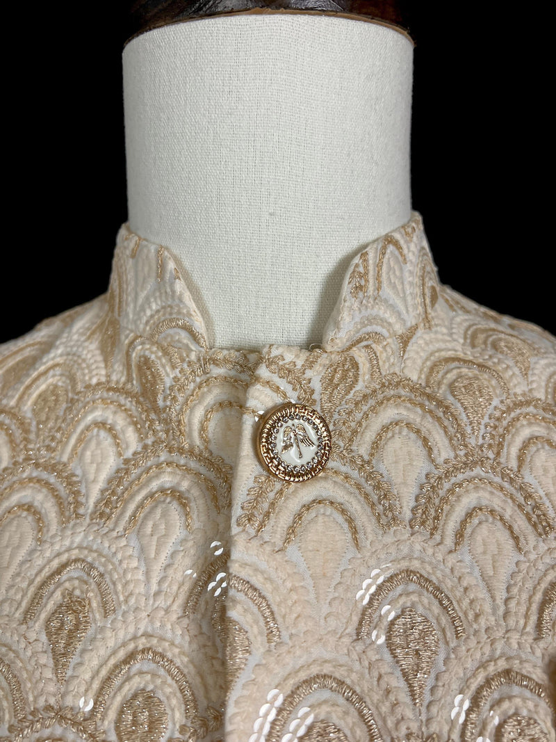 Pastel Gold Jacket for Men with Embroidery, thread and Sequin Work | Jacket for Kurta | Mens Wedding Wear Outfit | Men Waistcoat - Kaash