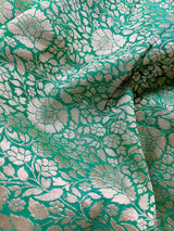 Pastel Green and Sea Green pure khaddi georgette banarasi silk saree with muted gold zari jaal & meenakari — Kaash Collection
