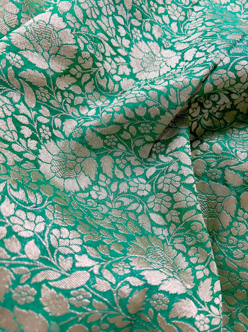 Pastel Green and Sea Green Color Pure Khaddi Georgette Banarasi Silk Saree | Floral Meenakari Jaal Silk Sari | SILK MARK CERTIFIED - Kaash