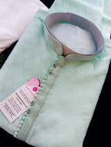 Pastel Green Soft Silk Men Kurta Pajama with Self Design material - Kaash