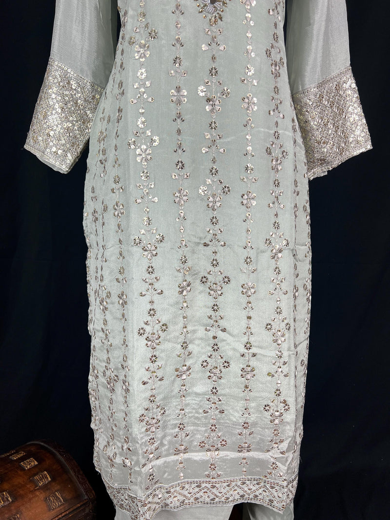 Pastel Grey Color Readymade Salwar Kameez - Indian Salwar Suit for Women - Designer Salwar Kameez for Party and Wedding - Gift for Women - Kaash