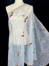 Pastel Ice Blue tissue net dupatta with silver zari & parrot motifs — Kaash Collection