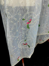Pastel Ice Blue tissue net dupatta with silver zari & parrot motifs — Kaash Collection