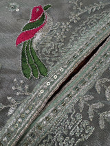 Pastel Ice Green tissue net dupatta with silver zari & parrot motifs — Kaash Collection