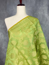 Pastel Light Green Semi Silk dupatta in cotton silk (non-pure) with floral jaal with muted gold zari — Kaash Collection