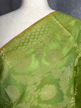 Pastel Light Green Semi Silk dupatta in cotton silk (non-pure) with floral jaal with muted gold zari — Kaash Collection