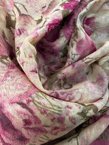 Pastel Lilac Floral Linen Cotton saree in linen blend cotton silk with floral print with subtle tissue border — Kaash Collection