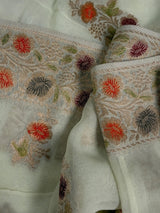 Pastel Lime semi pure khaddi georgette silk saree with hand-brush paint with floral weave — Kaash Collection