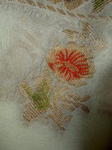 Pastel Lime semi pure khaddi georgette silk saree with hand-brush paint with floral weave — Kaash Collection