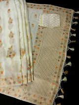 Pastel Lime semi pure khaddi georgette silk saree with hand-brush paint with floral weave — Kaash Collection
