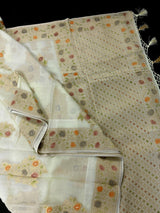 Pastel Lime semi pure khaddi georgette silk saree with hand-brush paint with floral weave — Kaash Collection