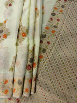 Pastel Lime semi pure khaddi georgette silk saree with hand-brush paint with floral weave — Kaash Collection