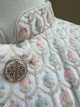 Pastel Pearl Off White men's Nehru/Modi jacket in silk (non-pure) with embroidery, thread & sequin work — Kaash Collection