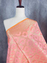 Pastel Peach Banarasi Floral Semi Silk dupatta in soft silk (non-pure) with floral jaal with muted gold zari — Kaash Collection