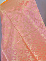 Pastel Peach Banarasi Floral Semi Silk dupatta in soft silk (non-pure) with floral jaal with muted gold zari — Kaash Collection